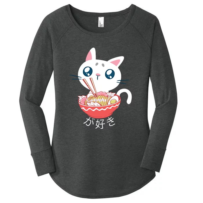 Ramen Cat Kawaii Anime Japanese Kawaii Neko Women's Perfect Tri Tunic Long Sleeve Shirt