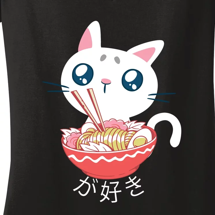 Ramen Cat Kawaii Anime Japanese Kawaii Neko Women's V-Neck T-Shirt