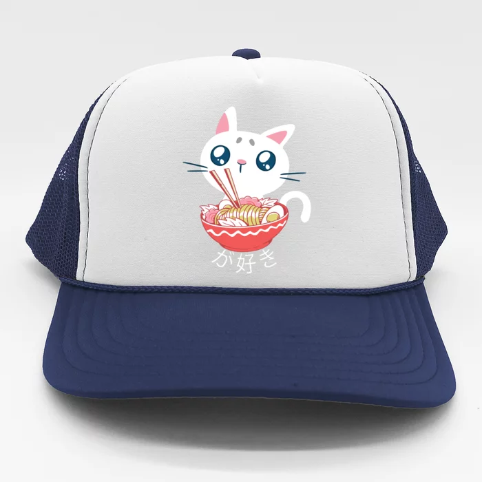 Ramen Cat Kawaii Anime Japanese Kawaii Neko Trucker Hat