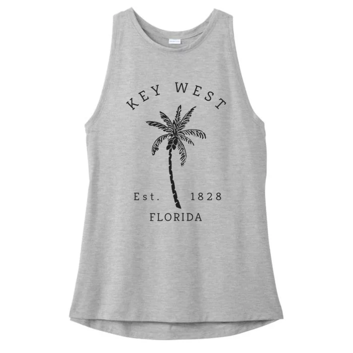 Retro Cool Key West Florida Palm Tree Novelty Ladies Tri-Blend Wicking Tank