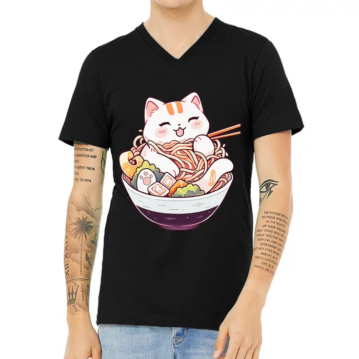 Ra Cat Kawaii Neko Cute Anime V-Neck T-Shirt