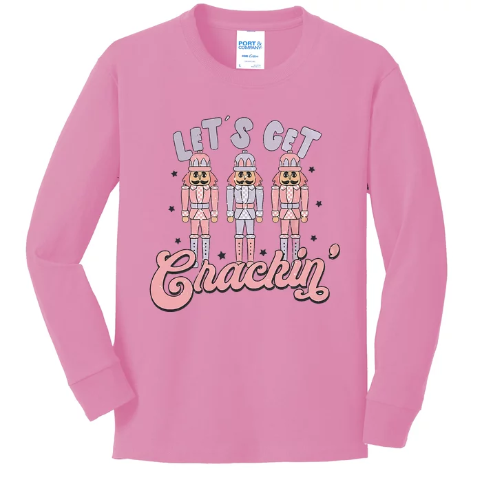 Retro Christmas Lets Get Crackin Nutcrackers Vintage Xmas Kids Long Sleeve Shirt