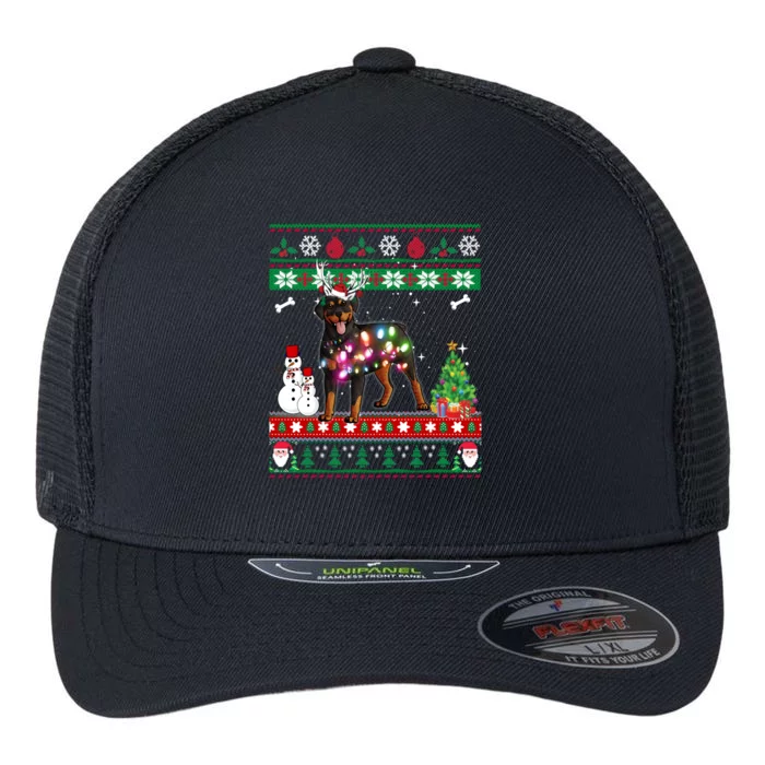 Rottweiler Christmas Lights Funny Xmas Dog Gift Flexfit Unipanel Trucker Cap