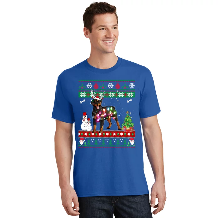 Rottweiler Christmas Lights Funny Xmas Dog Gift T-Shirt