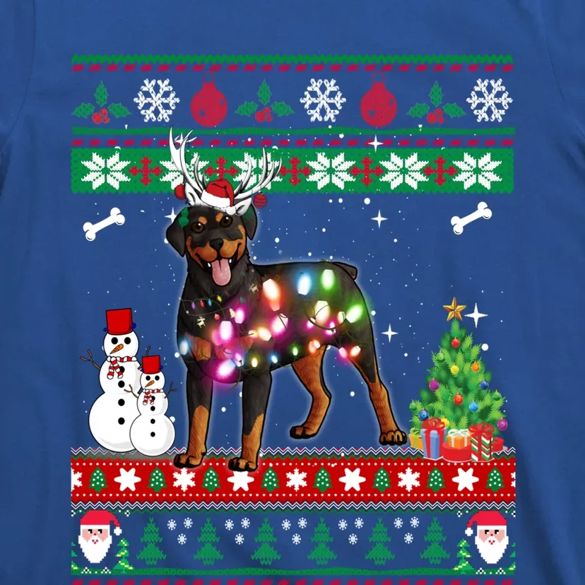 Rottweiler Christmas Lights Funny Xmas Dog Gift T-Shirt