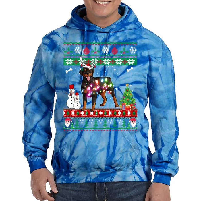 Rottweiler Christmas Lights Funny Xmas Dog Gift Tie Dye Hoodie