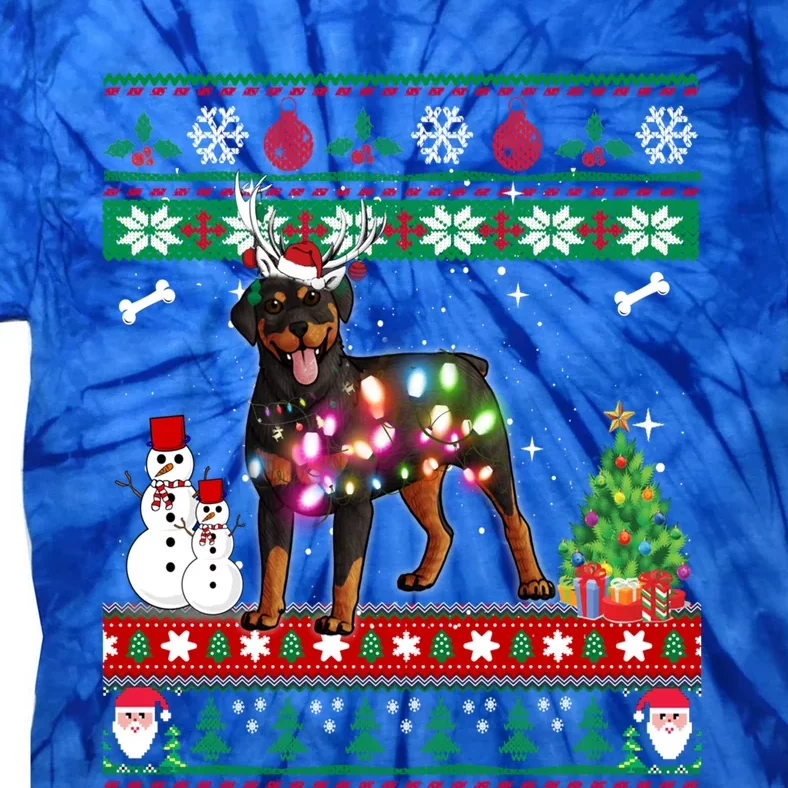 Rottweiler Christmas Lights Funny Xmas Dog Gift Tie-Dye T-Shirt