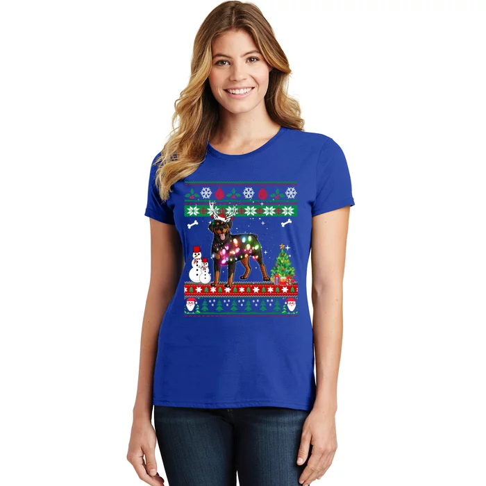 Rottweiler Christmas Lights Funny Xmas Dog Gift Women's T-Shirt