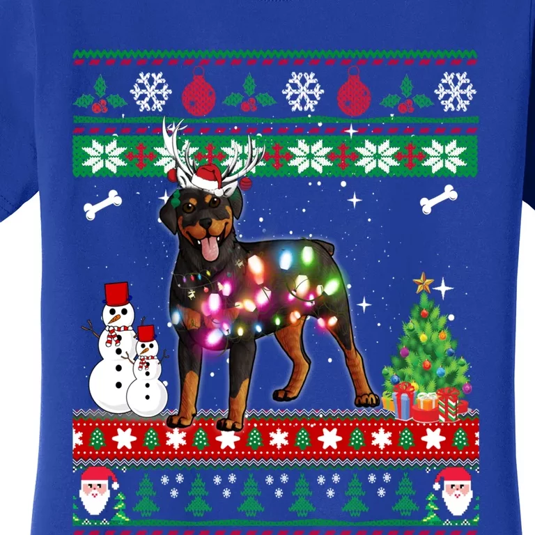 Rottweiler Christmas Lights Funny Xmas Dog Gift Women's T-Shirt