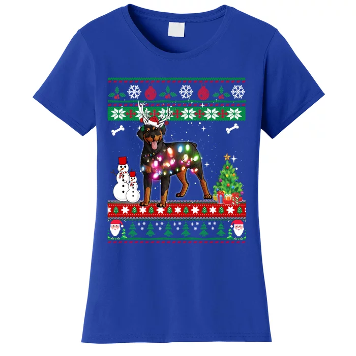 Rottweiler Christmas Lights Funny Xmas Dog Gift Women's T-Shirt