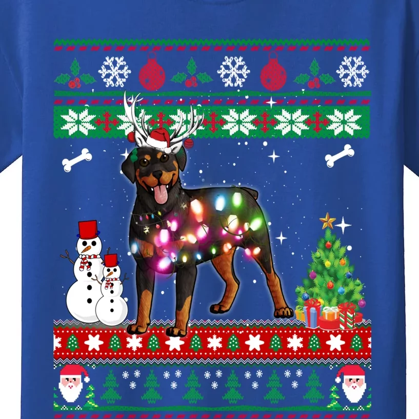 Rottweiler Christmas Lights Funny Xmas Dog Gift Kids T-Shirt