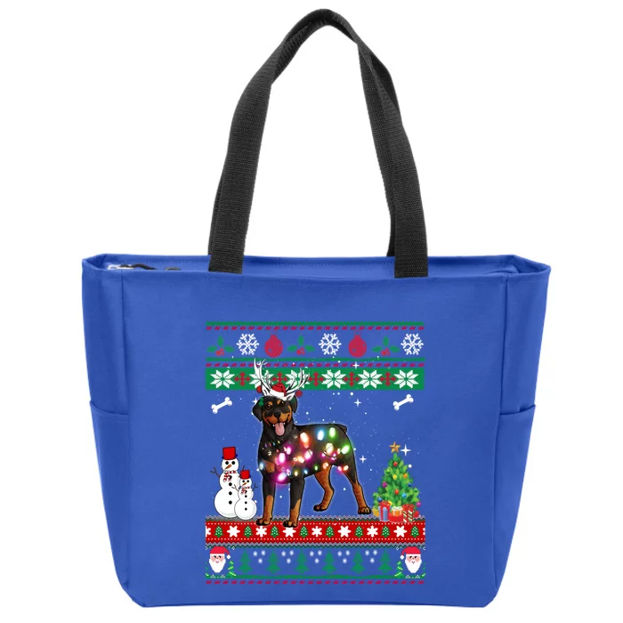 Rottweiler Christmas Lights Funny Xmas Dog Gift Zip Tote Bag