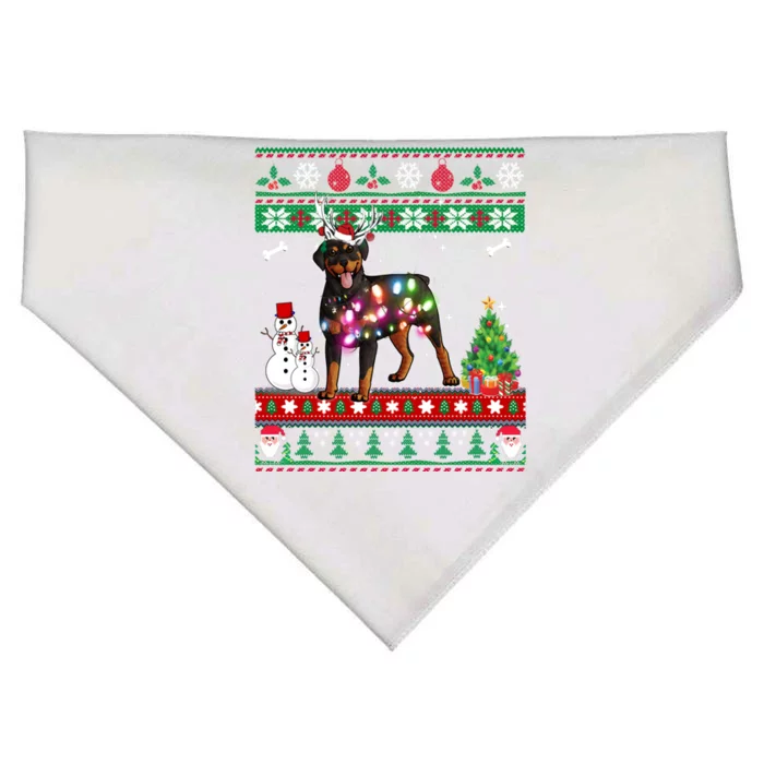 Rottweiler Christmas Lights Funny Xmas Dog Gift USA-Made Doggie Bandana