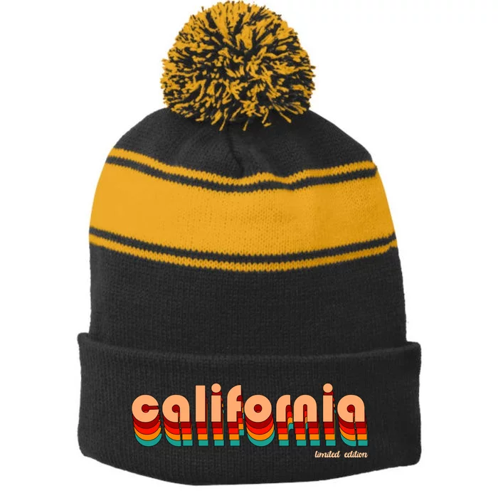 Retro California Limited Edition Logo Stripe Pom Pom Beanie