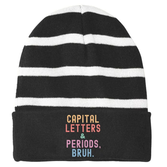 retro Capital Letters And Periods Bruh Striped Beanie with Solid Band