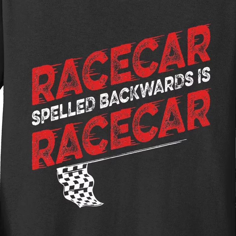 Race Car Lovers Car Racing Apparel Racecar Spelled Backwards Kids Long Sleeve Shirt