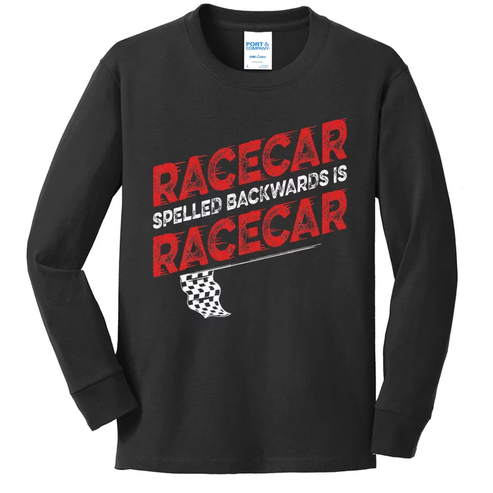 Race Car Lovers Car Racing Apparel Racecar Spelled Backwards Kids Long Sleeve Shirt