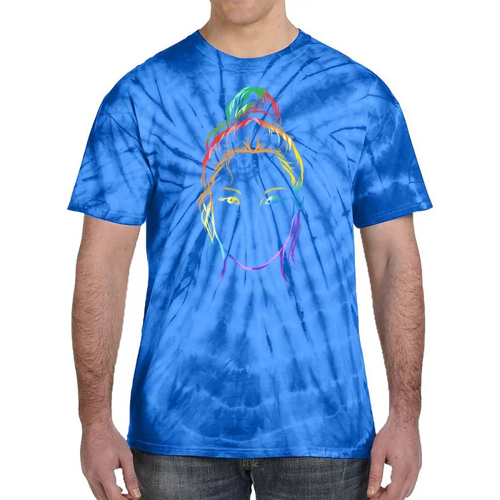 Rainbow Colorful Lgbtq Messy Bun Lgbtq Pride Month Great Gift Tie-Dye T-Shirt