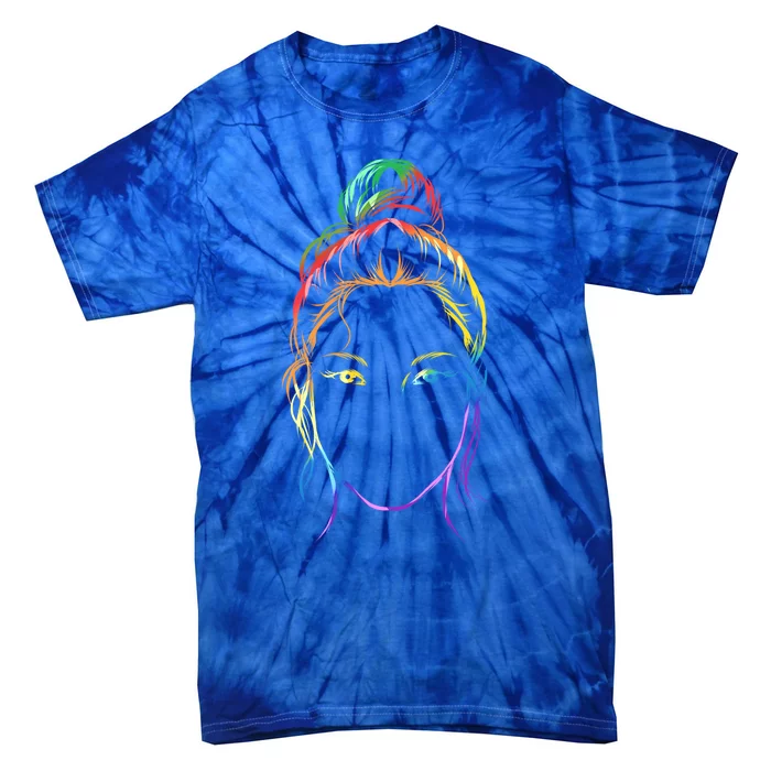 Rainbow Colorful Lgbtq Messy Bun Lgbtq Pride Month Great Gift Tie-Dye T-Shirt