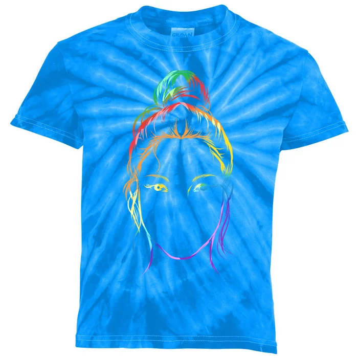 Rainbow Colorful Lgbtq Messy Bun Lgbtq Pride Month Great Gift Kids Tie-Dye T-Shirt