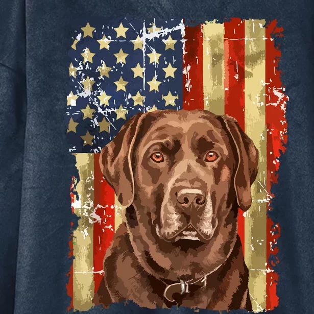 Retro Chocolate Lab With Usa Flag Gift Chocolate Lab Dad Mom Hooded Wearable Blanket