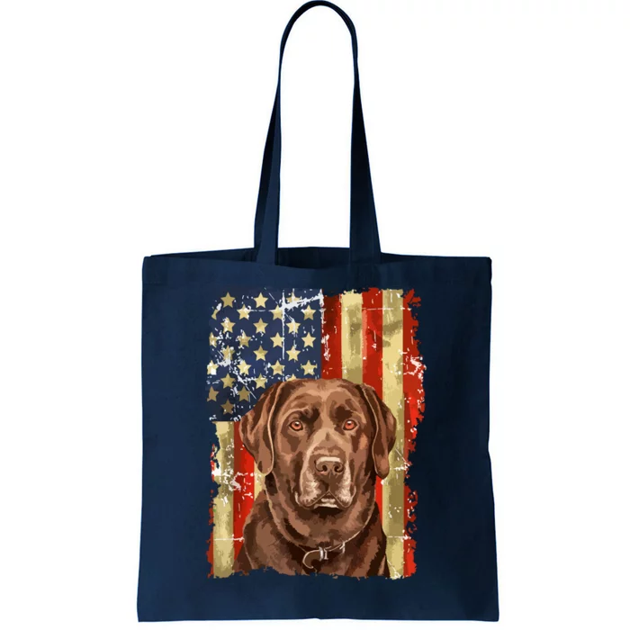 Retro Chocolate Lab With Usa Flag Gift Chocolate Lab Dad Mom Tote Bag