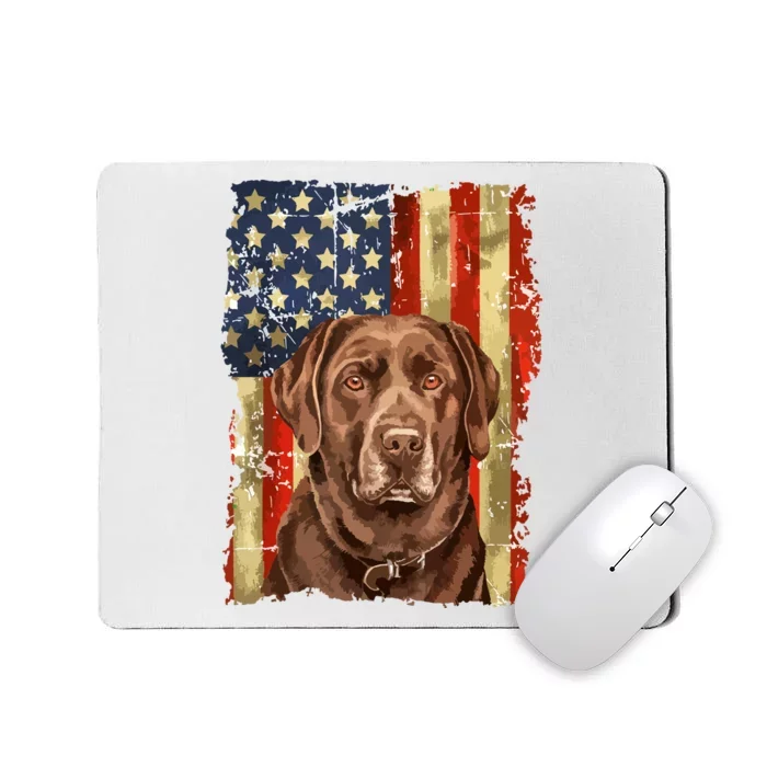 Retro Chocolate Lab With Usa Flag Gift Chocolate Lab Dad Mom Mousepad