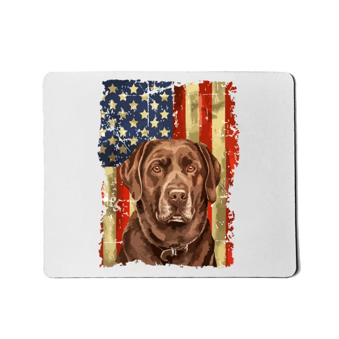 Retro Chocolate Lab With Usa Flag Gift Chocolate Lab Dad Mom Mousepad