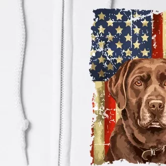 Retro Chocolate Lab With Usa Flag Gift Chocolate Lab Dad Mom Full Zip Hoodie