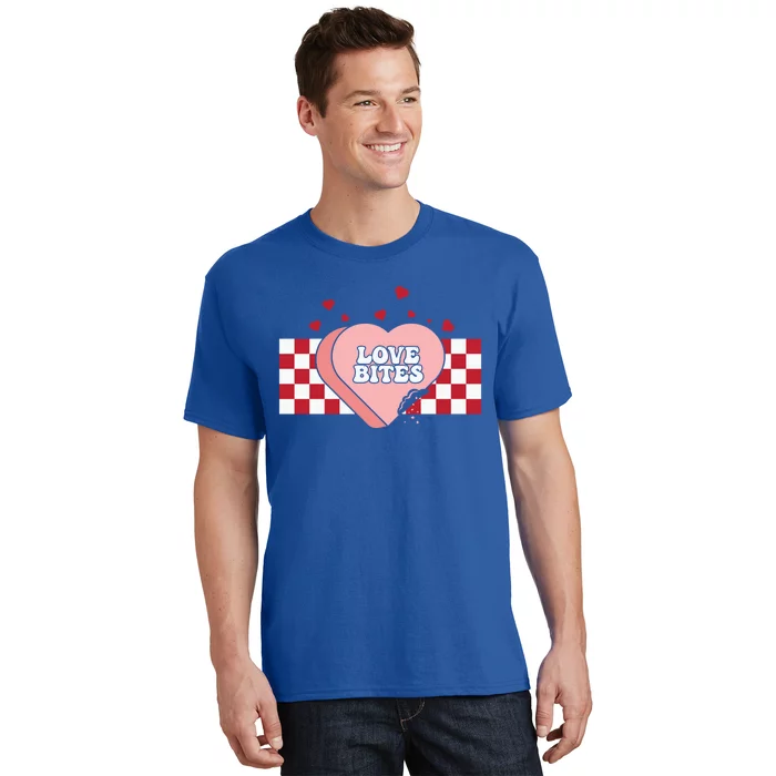 Retro Checkered Love Bites Heart Happy Valentines Day Couple Great Gift T-Shirt