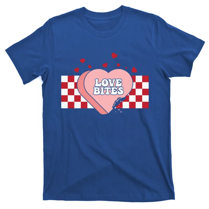 Retro Checkered Love Bites Heart Happy Valentines Day Couple Great Gift T-Shirt