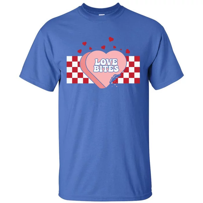 Retro Checkered Love Bites Heart Happy Valentines Day Couple Great Gift Tall T-Shirt