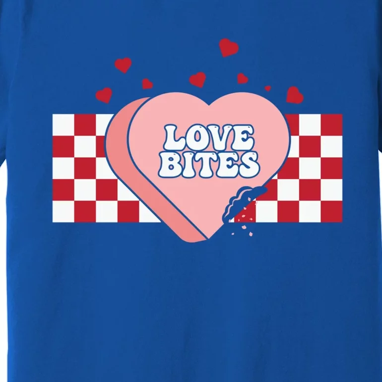 Retro Checkered Love Bites Heart Happy Valentines Day Couple Great Gift Premium T-Shirt