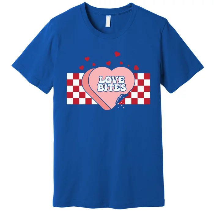 Retro Checkered Love Bites Heart Happy Valentines Day Couple Great Gift Premium T-Shirt