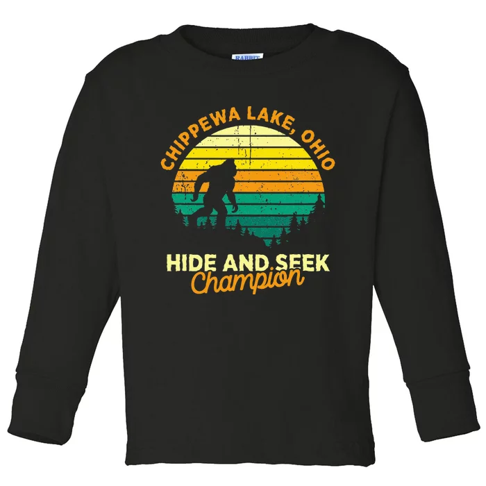 Retro Chippewa Lake Ohio Big Foot Souvenir Toddler Long Sleeve Shirt