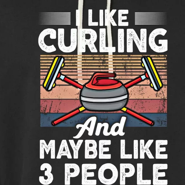 Retro Curling Love Design Curler Winter Ice Sports Curling Gift Garment-Dyed Fleece Hoodie