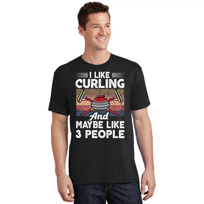 Retro Curling Love Design Curler Winter Ice Sports Curling Gift T-Shirt