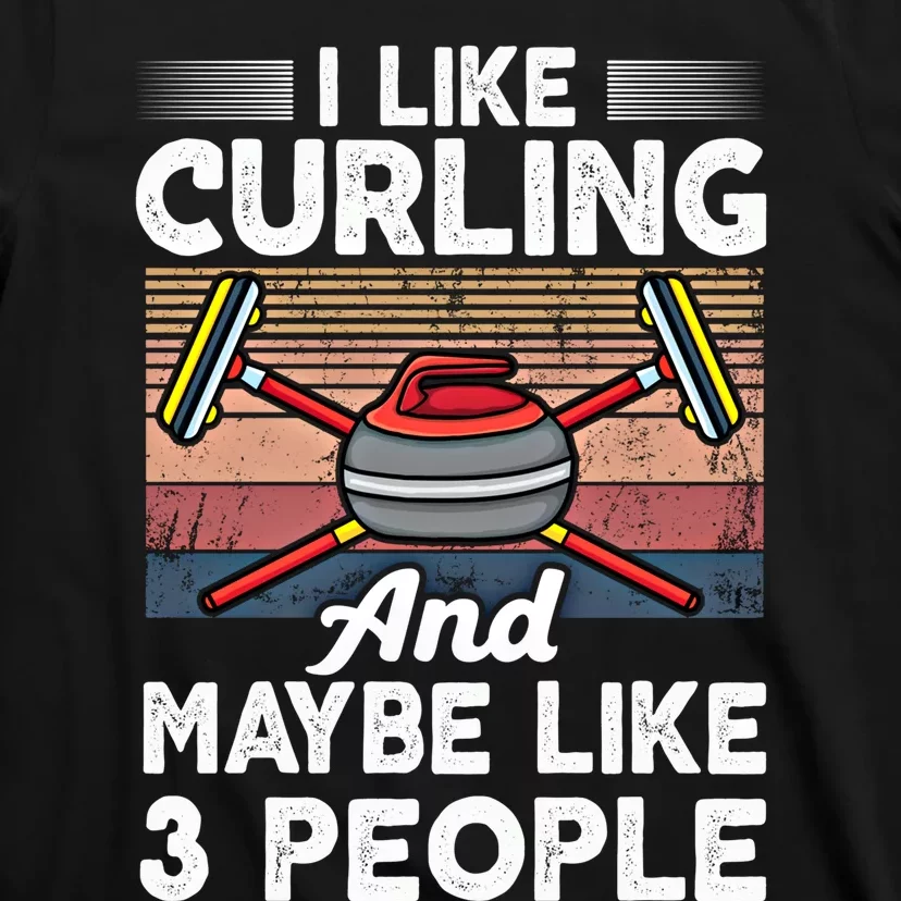 Retro Curling Love Design Curler Winter Ice Sports Curling Gift T-Shirt