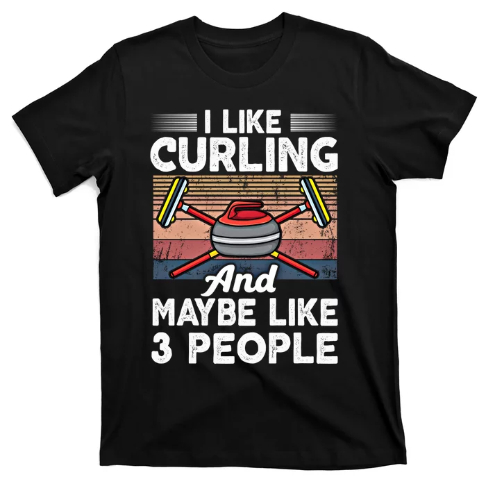 Retro Curling Love Design Curler Winter Ice Sports Curling Gift T-Shirt