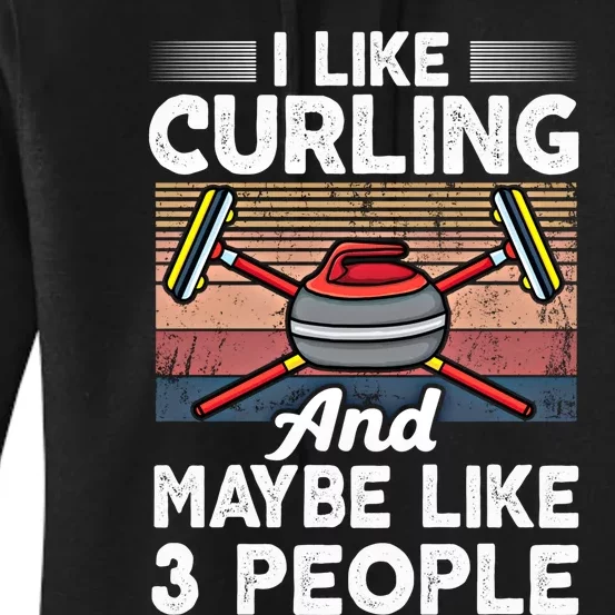 Retro Curling Love Design Curler Winter Ice Sports Curling Gift Women's Pullover Hoodie