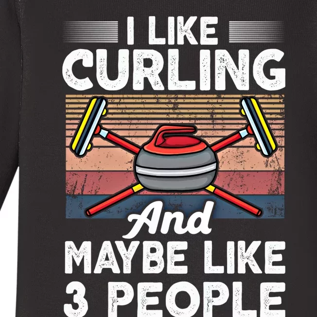 Retro Curling Love Design Curler Winter Ice Sports Curling Gift Baby Long Sleeve Bodysuit