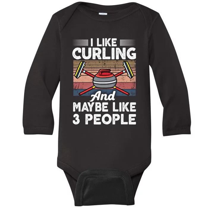 Retro Curling Love Design Curler Winter Ice Sports Curling Gift Baby Long Sleeve Bodysuit