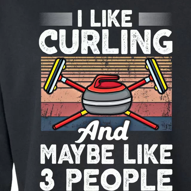 Retro Curling Love Design Curler Winter Ice Sports Curling Gift Cropped Pullover Crew