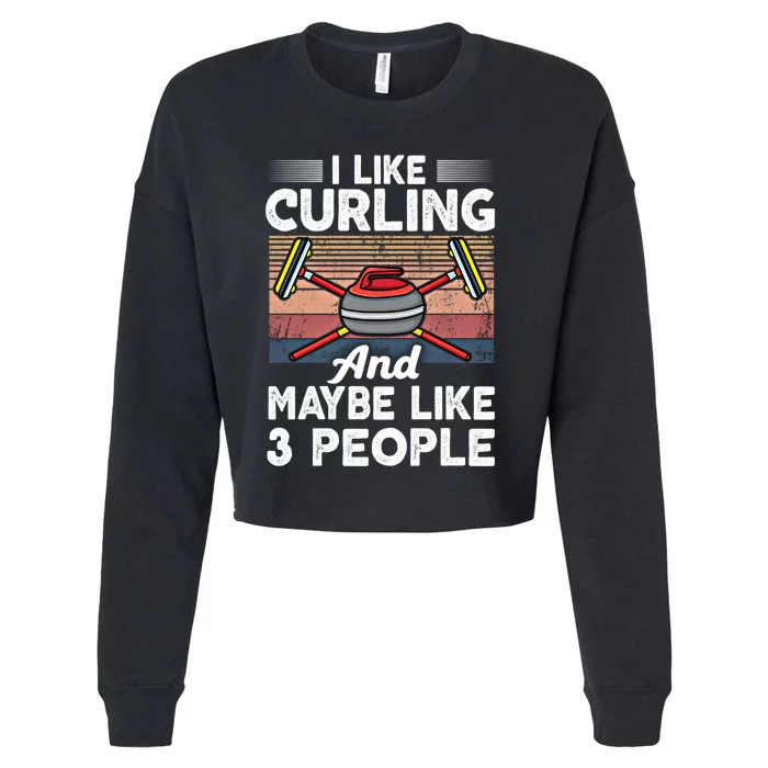 Retro Curling Love Design Curler Winter Ice Sports Curling Gift Cropped Pullover Crew