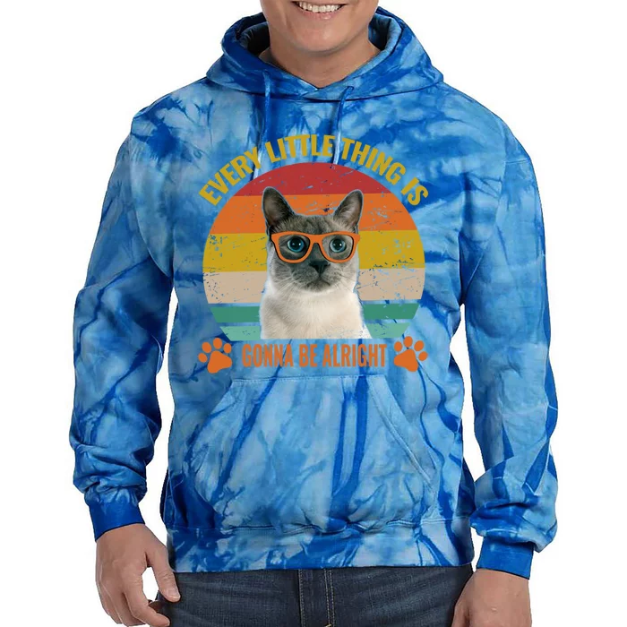 Retro Cat Lover Gift Every Little Thing Gonna Be Alright Gift Tie Dye Hoodie