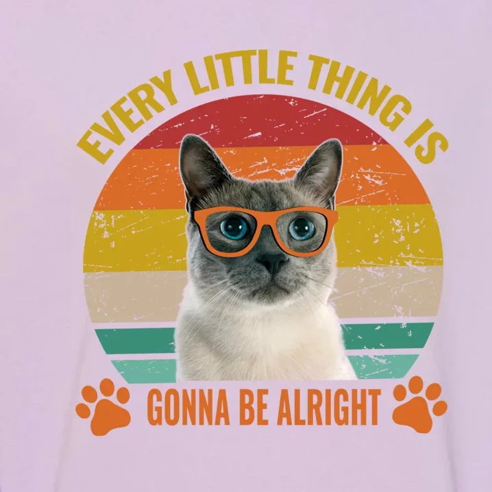 Retro Cat Lover Gift Every Little Thing Gonna Be Alright Gift Garment-Dyed Sweatshirt