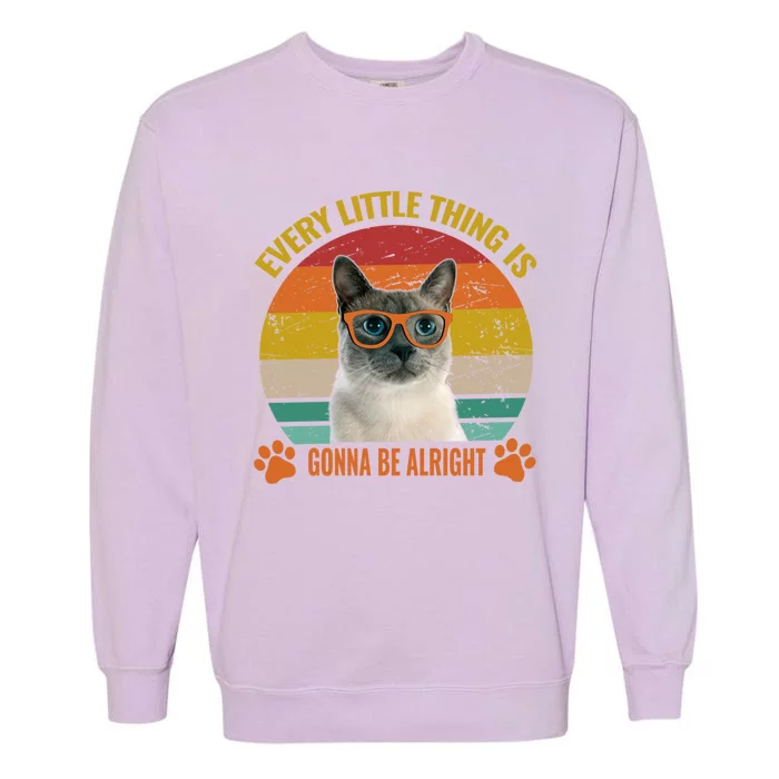 Retro Cat Lover Gift Every Little Thing Gonna Be Alright Gift Garment-Dyed Sweatshirt