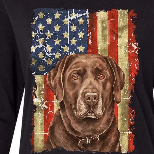 Retro Chocolate Lab With USA Flag Gift Chocolate Lab Dad Mom Womens Cotton Relaxed Long Sleeve T-Shirt