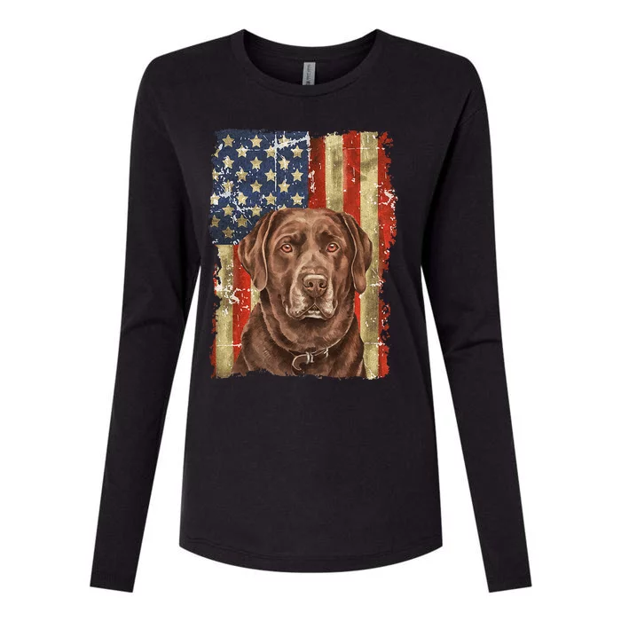 Retro Chocolate Lab With USA Flag Gift Chocolate Lab Dad Mom Womens Cotton Relaxed Long Sleeve T-Shirt