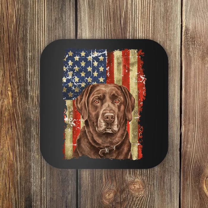 Retro Chocolate Lab With USA Flag Gift Chocolate Lab Dad Mom Coaster